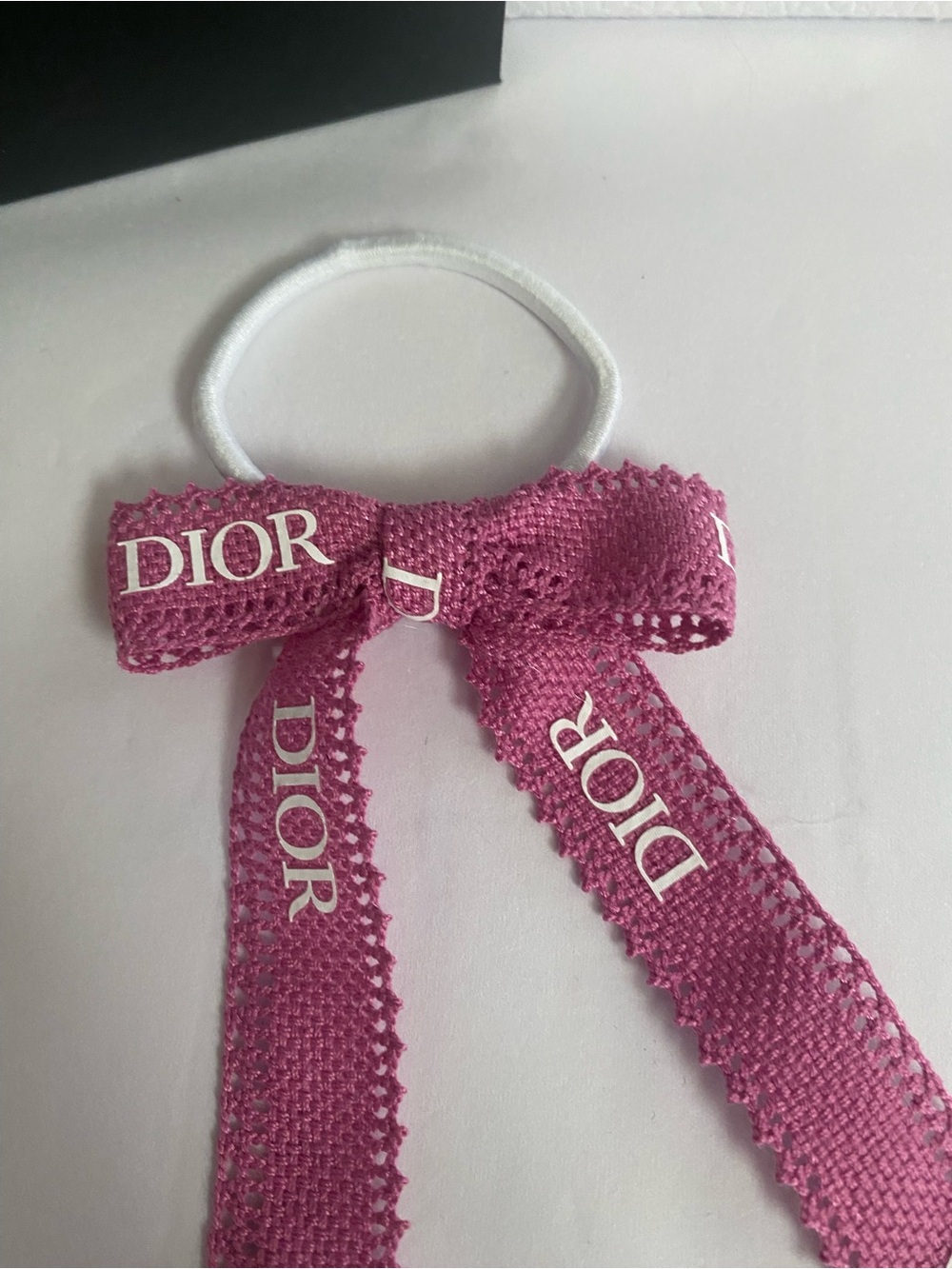 Dior Ribbon Pink Logo Bow Hair Tie - Picture 3 of 4